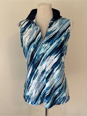 Tail Activewear White Label Golf Tank Quarter Zip Blue Print M